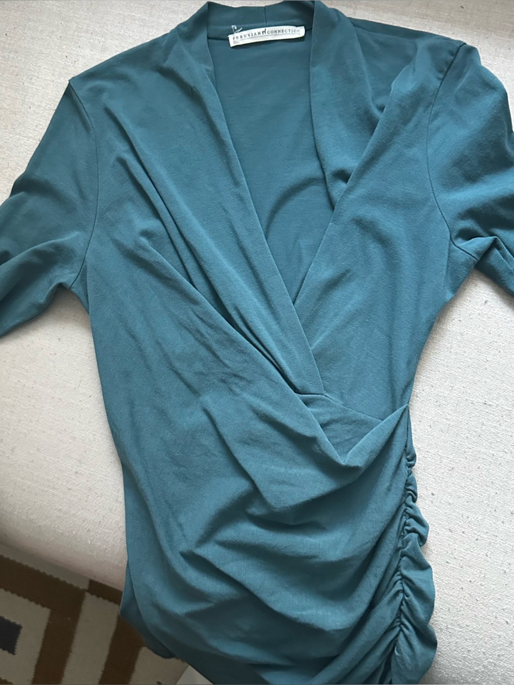 Peruvian Connection Teal Open-Front Cardigan